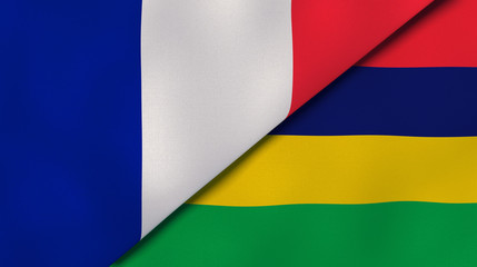 The flags of France and Mauritius. News, reportage, business background. 3d illustration