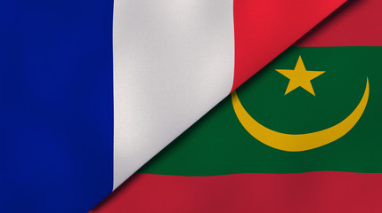 The flags of France and Mauritania. News, reportage, business background. 3d illustration
