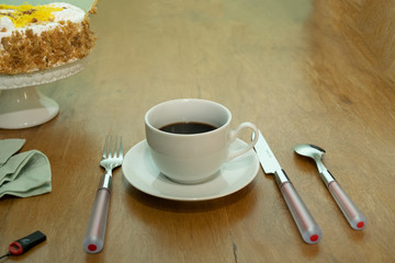 Delicious sweet cake with coffee.