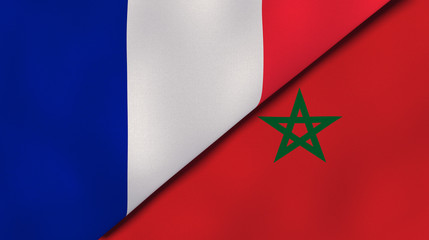 The flags of France and Morocco. News, reportage, business background. 3d illustration