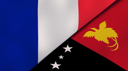 The flags of France and Papua New Guinea. News, reportage, business background. 3d illustration