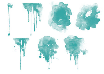Abstract turquoise watercolor brushes illustration. Beautiful watercolor set of brushes