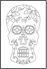 human head silhouette,  dia de los muertos inspired coloring page