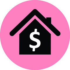 Property for sale. USD Dollar. Minimalist flat style. Pink circle background.