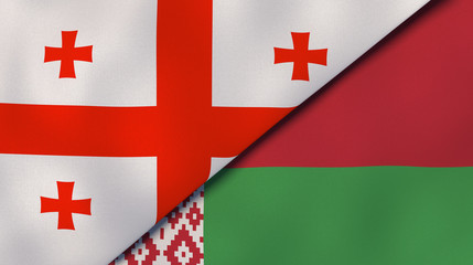 The flags of Georgia and Belarus. News, reportage, business background. 3d illustration