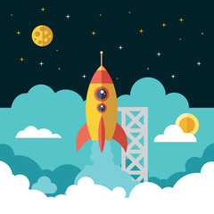 Ilustración de un Cohete despegando representando el impulso de un emprendimiento © Yorik