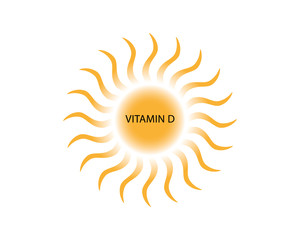 Vitamin D Icon with Sun. Vitamin D glossy label or icon. Vector Illustration