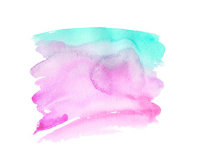 Pink and turquoise spot brush stroke watercolor background.