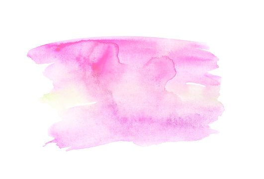 Watercolor Brush Stroke With A Bright Spot Of Pink Drip. Abstract Background