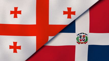 The flags of Georgia and Dominican Republic. News, reportage, business background. 3d illustration