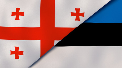 The flags of Georgia and Estonia. News, reportage, business background. 3d illustration