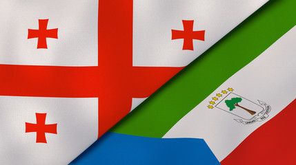 The flags of Georgia and Equatorial Guinea. News, reportage, business background. 3d illustration