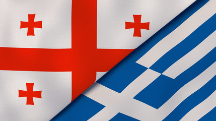 The flags of Georgia and Greece. News, reportage, business background. 3d illustration