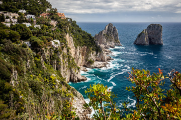 Faraglioni rocks, Capri, Italy. Horizontal view