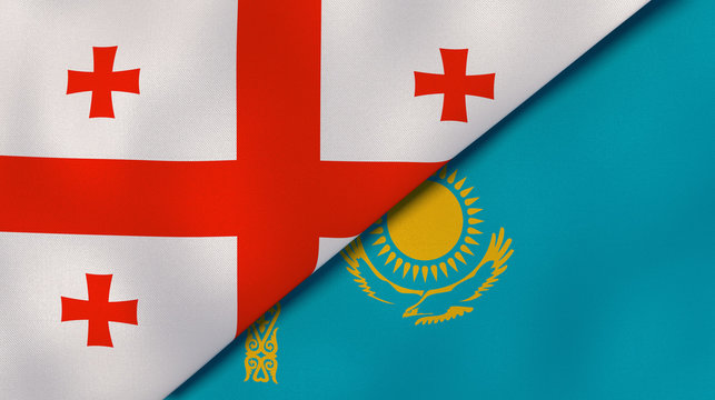 The flags of Georgia and Kazakhstan. News, reportage, business background. 3d illustration