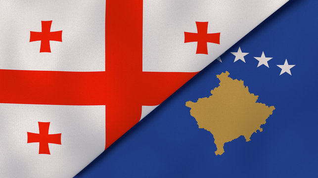 The flags of Georgia and Kosovo. News, reportage, business background. 3d illustration