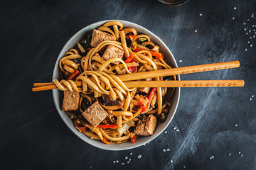 Asian noodles with cheese tofu - obrazy, fototapety, plakaty