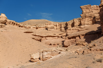 Fototapeta na wymiar Charyn canyon is the famous place in Kazakhstan, similar to the Martian landscape