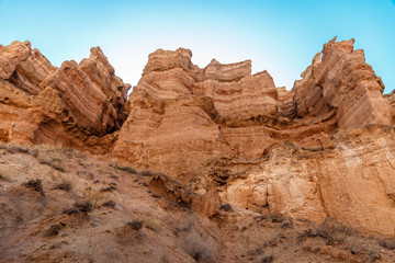 Fototapeta na wymiar Charyn canyon is the famous place in Kazakhstan, similar to the Martian landscape