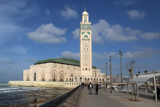 Casablanca, Morocco - 02.26.2019: View of one of the world's largest mosque Hassan II.