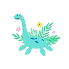 Cute dinosaur for kids, baby t-shirt, greeting card design. Funny little dino of hand drawn style. Vector illustration of dinosaur isolated on background.