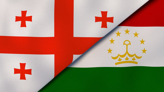 The flags of Georgia and Tajikistan. News, reportage, business background. 3d illustration