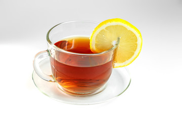 a cup of tea with lemon