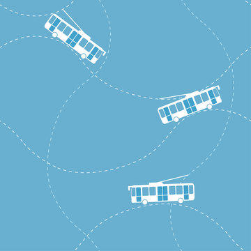 Seamless flat cartoon vector pattern with trolleybus