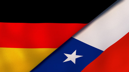 The flags of Germany and Chile. News, reportage, business background. 3d illustration