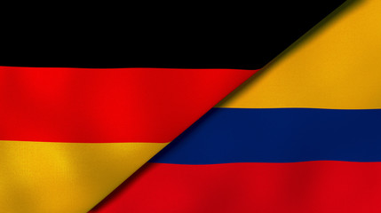 The flags of Germany and Colombia. News, reportage, business background. 3d illustration