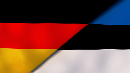 The flags of Germany and Estonia. News, reportage, business background. 3d illustration