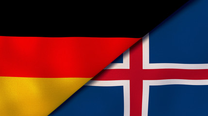 The flags of Germany and Iceland. News, reportage, business background. 3d illustration