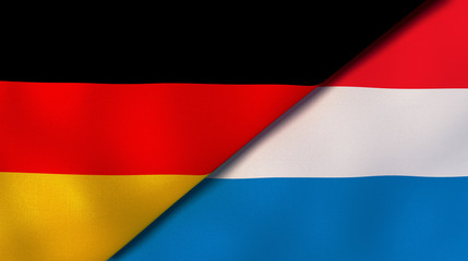 The flags of Germany and Luxembourg. News, reportage, business background. 3d illustration