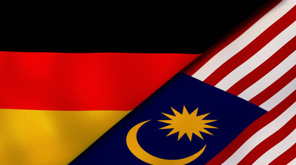 The flags of Germany and Malaysia. News, reportage, business background. 3d illustration
