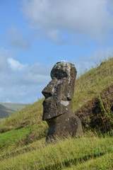 Quarry for stone to make ancient Maoi statues, Rano Raraku, on Rapa Nui, Easter Island