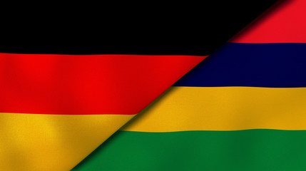 The flags of Germany and Mauritius. News, reportage, business background. 3d illustration