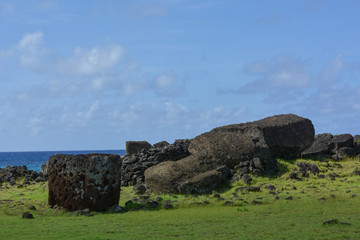 ruins of the largest toppled Maoi on Rapa Nui, Easter Island
