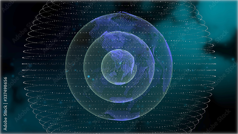 Poster background for broadcast and films. creative graphic design interface with transparent globes one in