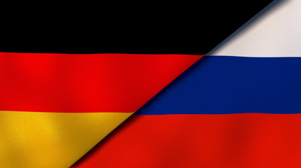 The flags of Germany and Russia. News, reportage, business background. 3d illustration