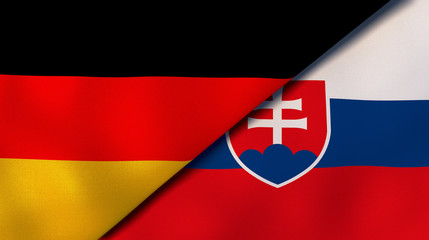 The flags of Germany and Slovakia. News, reportage, business background. 3d illustration