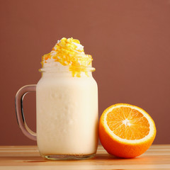 orange smoothies yellow colorful fruit juice banana milkshake blend beverage healthy high protein the taste yummy