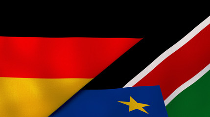 The flags of Germany and South Sudan. News, reportage, business background. 3d illustration