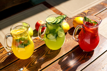 lemonades with lime lemon and raspberries with fruit