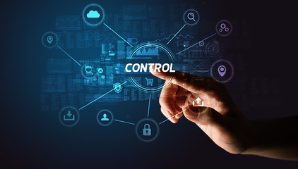 Hand touching CONTROL inscription, Cybersecurity concept