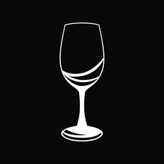 Abstract white wine glass symbol on black backdrop. Design element