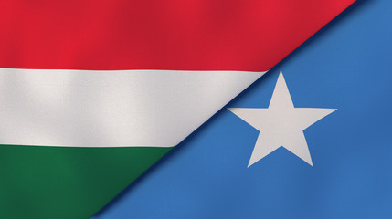 The flags of Hungary and Somalia. News, reportage, business background. 3d illustration