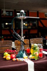 fruit shisha in a cafe with fruit decor