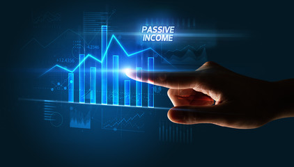 Hand touching PASSIVE INCOME button, business concept