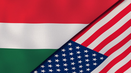 Obraz premium The flags of Hungary and United States. News, reportage, business background. 3d illustration
