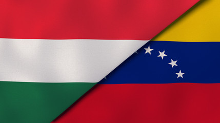 The flags of Hungary and Venezuela. News, reportage, business background. 3d illustration